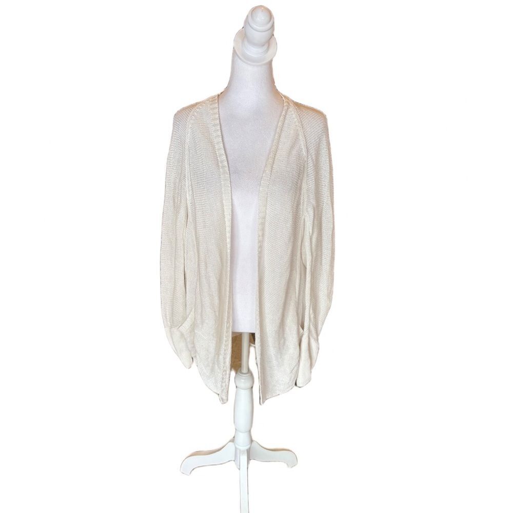 Magaschoni White Cardigan Sweater Linen Blend Womens Size Large Lightweight